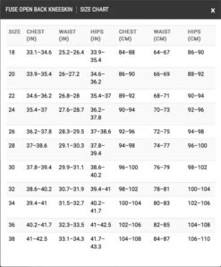 FINIS Fuse Open Back Race Suit -Aqua Shop Fuse Kneeskin sizechart