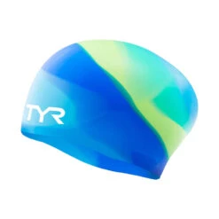 TYR Youth Tie Dye Long Hair Silicone Swim Cap -Aqua Shop lcsljrtd 466 2